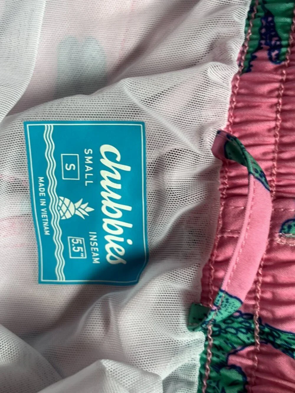 Swinsuit‎ - Chubbies Pink Green Alligator Lined Swim Trunks Men Small 5.5